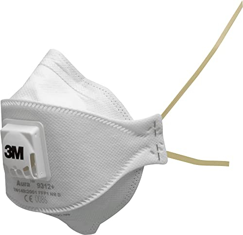 3M Aura Masque antipoussière, FFP1, avec valve, série 9312+, 10 masques par paquet, Blanc, Taille unique