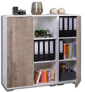 Kommode Bücherschrak Aktenschrank 120,3 x 109,5 x 35 cm Mehrzweckkommode Abstellkommode Weiß/Oak Sand Grange Für Akten und Ordner Regal Mit Türen