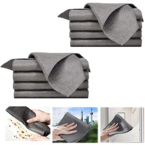 Firtink 8 Pieces Thickened Magic Cleaning Cloth, Microfiber Glass Cleaning Cloths, 11.8in x 11.8in, Grey
