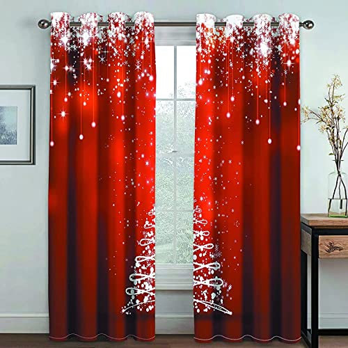 HRBK Verdunklungsvorhänge Weihnachtsbaum Rot Gardinen mit Ösen Blickdichte Vorhänge für Schlafzimmer Wohnzimmer - Fenstergardinen 140 x 175 cm (BxH) 2er Set