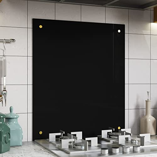 Home Supplies Tempered Glass Splashback for Kitchen, 6mm Pre-Drilled Toughened Glass Heat Resistant Splashbacks for Cookers (50X60, Black Holes)