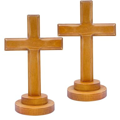 Cregugua 11 Inch 2 Pack Wood Standing Crosses Wooden Tabletop Cross Brown Cross for Home Church Decor Prayer Gifts