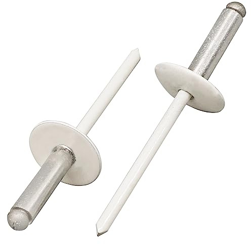 SKIR'CO (50 Stück) Großflansch Alu Blindnieten 4,8 x 20 mm, Edelstahldorn, RAL 9010 Reinweiß