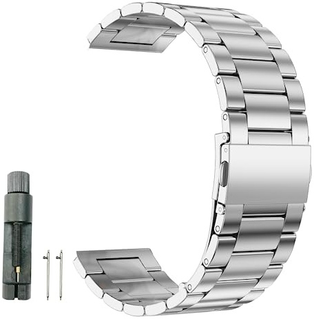 SZHELEJIAM Cinturón de Acero Inoxidable 22 mm - Universal para Relojes Clásicos & Smartwatch, Correa de Reloj de Metal Acero Inoxidable , Incluye Ajustador de Cinturón