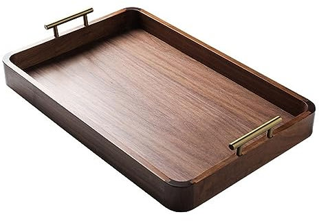 Plateau de Service en Bois Solid Wood Tray Rectangular Household Wooden Snack Cake Dinner Plate Tea Cup Storage Tray Plateaux Décoratifs (Color : Brown, Size : 28x22x3cm)