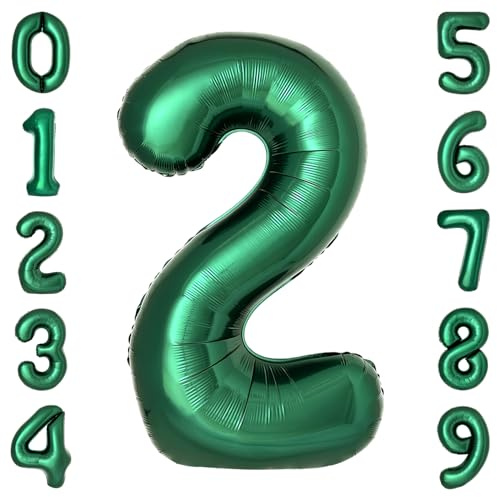 Dark Green Number 2 Balloons Large Emerald Green Number Balloons 40 Inch Jungle Safari Birthday Party Supplies Graduation Decorations Forest Green 2 Balloon