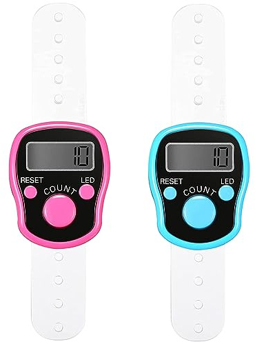 Cisixin 2 Pezzi Mini Contatore Elettronico,Contatore Elettronico a Cifre,5 Cifre Azzerabili Contatori di Fili a Punto Uncinetto a Maglia, Conteggio a Mano,Blu, Rosa
