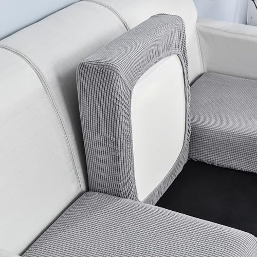 Edumov Sofa Seat Cushion Cover, Stretch Sofa Seat Cover, Fitted Universal Couch Cover, Non-Slip Sofa Slipcovers Velvet Sofa Covers Replacement for Individual Cushion(Großer 1-Sitzer, Light Grey)