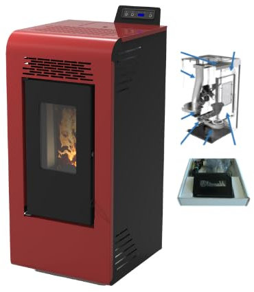 Stufa a pellet ventilata Luisa 9 Stagna 8,74 Kw Bordeaux 4 Stelle 83,7 m2 Riscaldabili On Fire Line (Stufa + Kit Canalizzazione + Modulo Wifi)