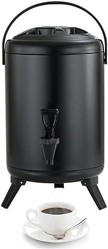 ANSNOW Heißwasserspender Mit Wasserhahn, Edelstahl, Catering-Urne, Getränkespender, Wasserkocher,Tat, Geeignet Für Büro, Party Und Buffet/Schwarz/12L