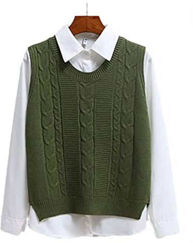 Women Sweater Vest Sleeveless Round Neck Pullover Short Knitted Tank Tops Green M