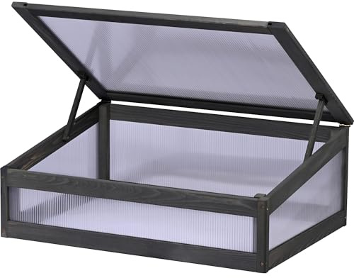 dobar® Frühbeetaufsatz aus Holz für Hochbeet Kubus 2.0 - Frühbeetkasten für Garten - 76 x 56 x 20 cm - Anthrazit