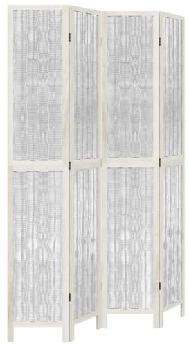 vidaXL Biombo Separador de 4 Paneles Madera Maciza Paulownia Blanco