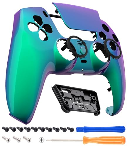 eXtremeRate Luna Rediseñado Carcasa Frontal con Panel Táctil Compatible con ps5 BDM-010 BDM-020 BDM-030 BDM-040 Control Placa Frontal Funda Portectora Compatible con ps5 Mando(Violeta a Verde)