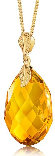 Amber by Mazukna Natural Baltic Amber Pendant for Women, Cognac Drop Necklace with Gold-Plated Sterling Silver Chain, Lightweight 18-inch Jewelry Gift for Everyday Elegance (Amber)