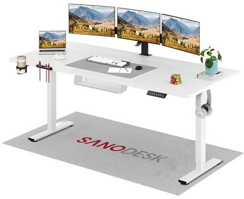SANODESK Elektrischer Höhenverstellbarer Schreibtisch einfach mit Tischplatte, Memory Funktion und Haken, Schreibtisch Höhenverstellbar Elektrisch für Heimbüro, Homeoffice und Hause(200 x 80cm, weiß)