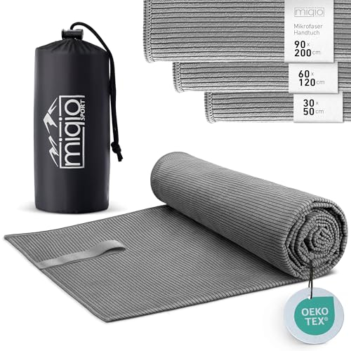Miqio Sport | Mikrofaser Handtuch mit Struktur | Ultra leicht und schnelltrocknend | 90x200cm | vielfältig nutzbar als Reisehandtuch, Strandtuch, Badetuch | für Sport, Fitness, Freizeit