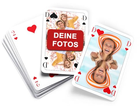 MEINSPIEL - Personalisiertes Rommé-Kartenspiel – Eigene Fotos auf Vorder- und Rückseiten, Französisches Rommé-Blatt (59x91 mm, 55 Karten), Verpackung: Klarsichtetui