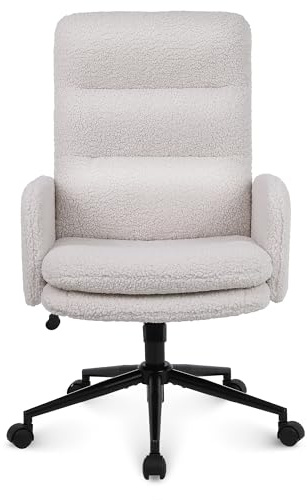 Youhauchair Silla Escritorio de Cachemira, Silla Oficina de Respaldo Alto, Cómoda Silla Tocador con Altura Ajustable, Sillas Ordenador para Hogar y Dormitorio, Crema