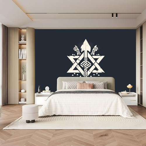 Vlies Tapete Symmetrisches Valknut-Symbol Deko Panel Blau Fototapete Wanddeko Tapetenrolle Mustertapete Wandtapete modern design Schlafzimmer Wohnzimmer Dekoration - 400 x 280 cm