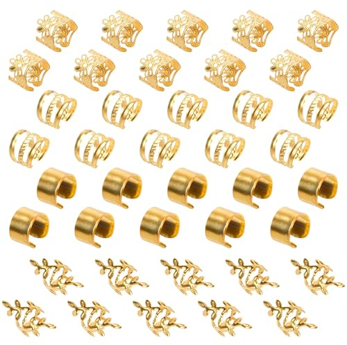 XCZYN Gold Hair Braids Dreadlock Non-Piercing Ear Clip Beard Cuffs Clip Hair Accessories Styling Fashion Jewelry Gift Toos for Women Men Passion Twist Goddess Locs Crochet Hair Rings (40Pcs, Gold)