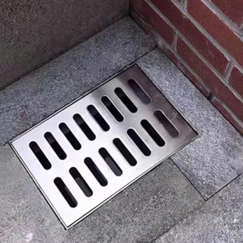 Canaletta Scolo Acqua Piovana Argento Patio Copertura Trincea Fognaria, Metallo Acqua Piovana Pozzo Griglie Canale di Scarico, System di Drenaggio Grondaia per Balconi Terrazza Garage Portico(60cm x 6