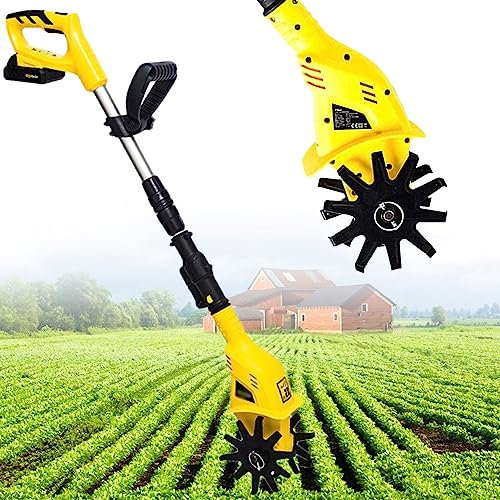 MZBDYYF Electric Tiller – 10 Steel Blades, 10cm Working Width, 17cm Tilling Depth, Brake Button, Foldable Frame – Garden Soil Cultivator/Rotavator