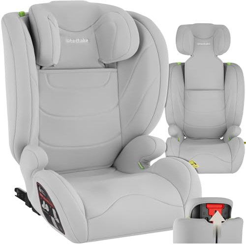 tectake® Child Car Seat with i-Size Approval & Side Impact Protection, Booster Seat with Height-Adjustable Headrest & Washable Cover, Baby & Toddler Car Seat, Suitable from 100-150cm Tall - Light Grey