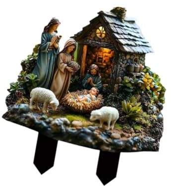 Harilla Weihnachtskrippe mit der Heiligen Familie für den Außenbereich, Weihnachtsdekoration, Weihnachtsdeko, Pfähle, für den Außenbereich, Hinterhof, Garten