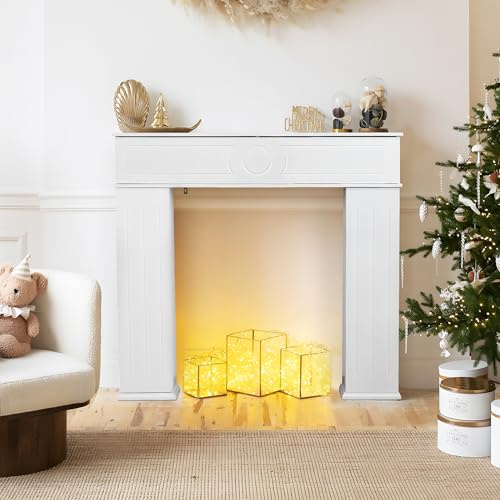 NNXHWY Chimenea de madera de 42 pulgadas, marco de chimenea con compartimento oculto, consola de chimenea con espacio de almacenamiento para salón, sala de estar, sala de estar