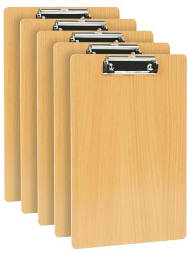 OFFCUP 5pcs Porte-Blocs avec Pince, A4 Planchettes à Pince en bois Porte Document pour Papier D'écriture Memo Dossiers, Porte-Formulaires Format pour Bureau Restaurant