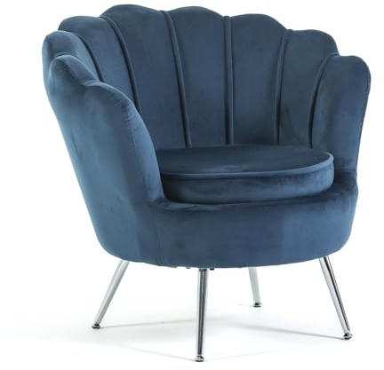 SIEDITI FUORI E DENTRO Fauteuil rembourré avec dossier en velours avec pieds chromés, fauteuil de salon et chambre design vintage et rétro Perle (jambes argent, velours bleu)