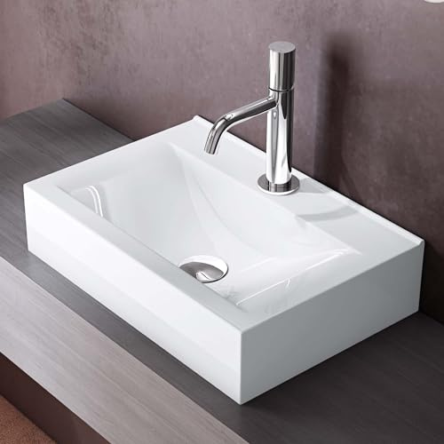 doporro Waschbecken Aufsatzwaschbecken Hängewaschbecken 45cm weiß | Keramik | Nano-Versiegelung/Abperl-Effekt | DIN-Anschlüsse | Einfache Montage, Brüssel118