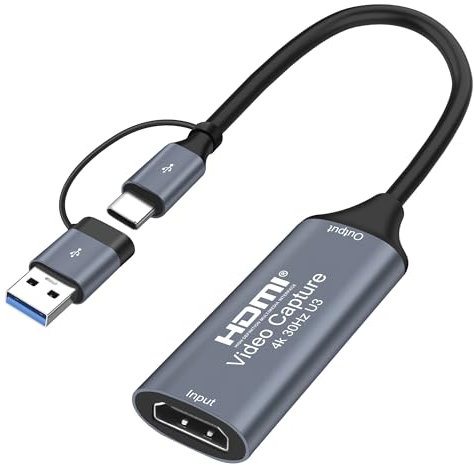 XMSJSIY Carte de capture vidéo 4K HDMI vers USB/USB-C Full HD 1080p Audio Vidéo Capture Carte de streaming pour enseignement Gaming Diffusion en direct Compatible avec PS5 PS4 Xbox