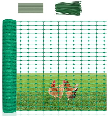 UISEBRT Filet de protection en plastique avec clous de sol et rubans, filet de sécurité, filet de délimitation, clôture de gibier, filet de jardin, flexible, vert, 1 x 50 m