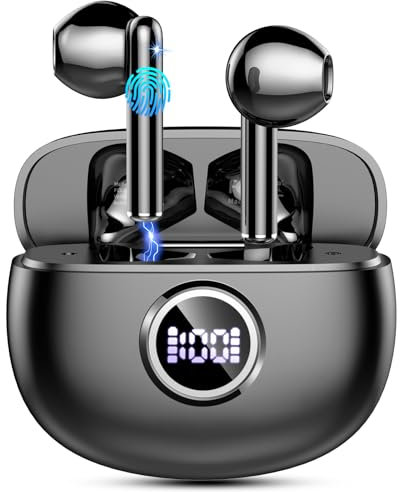 Wireless Earbuds, Bluetooth 5.3 Headphones in Ear 2025 Wireless Headphones with 4 ENC Mics Noise Cancelling Ear Buds, Deep Bass Stereo Sport Earphones 40H Playtime, IP7 Waterproof/LED Display/USB-C