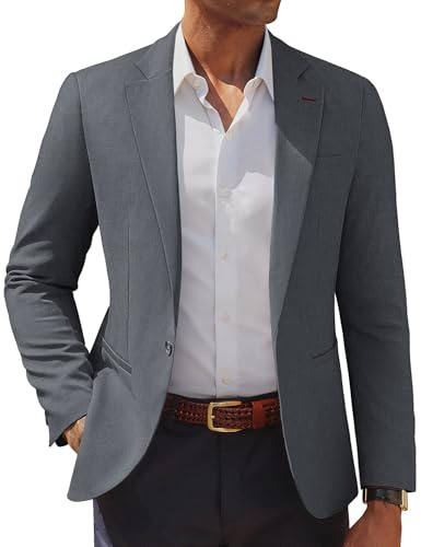 PJ PAUL JONES Men Notch Lapel Suit Jacket Lightweight One Button Blazer Casual Solid Formal Sport Coats Grey