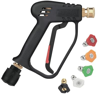 Swivel Pressure Washer Gun with M22-14mm ID Inlet Fitting, Include a Quick Connector Supports Nilfisk & Bosch Systems - Trigger Gun for Auto Cleaning Features 1/4 Outlet with 5 Nozzle Tips