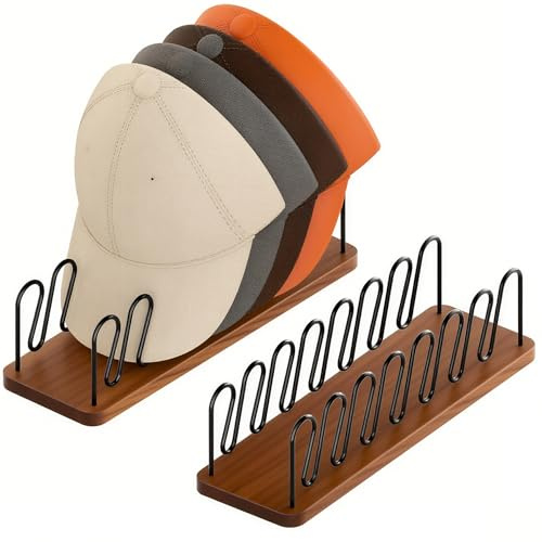 UdoUto Hat Organizer -2 PacK | Wood & Metal Hat Rack Holds 14 Caps | Space-Saving Closet Shelf Organizer for Bedroom, Dresser, Entryway