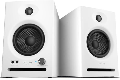Ortizan Dual-Mode 2.0 Studio Monitors, Active Monitor Speakers Bluetooth 5.3 Wireless Computer PC, 80W Power Bookshelf Speakers, Wooden Enclosure for Recording Multimedia, Gaming, Music Production