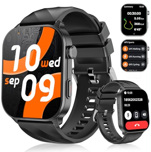 Smart Watch for Men Women Built-in GPS Fitness Tracker, 2.01 HD Touchscreen(Answer/Make Calls), 110+ Sport Modes with Heart Rate/Sleep Monitor/Compass, 1 ATM Waterproof, for Android iOS, Dark Black