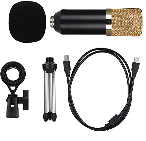 BAFOVY Tragbares Kondensator-USB-Mikrofon, Zinklegierung, Hohe Empfindlichkeit für Streaming, und Chatten auf Dem PC-Laptop (schwarzes Gold)