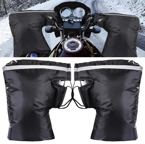DabbOo Manchon Moto Gants de Guidon d'hiver avec Bandes Réfléchissantes Gants Chauds éPais Imperméables Coupe-Vent Type Universel Adaptés au Cyclisme en Extérieur par Temps Froid (Noir)