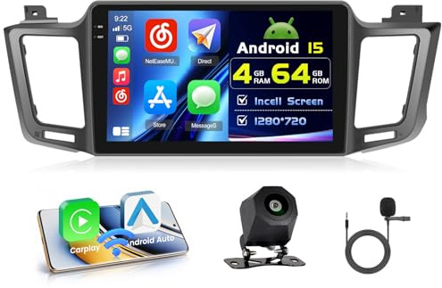 4+64G Android Autoradio med skärm för Toyota RAV4 2013-2019(Vänsterstyrning) Trådlös Carplay, Autoradio med Navi 10.1 Tum Incell skärm Android Auto/FM/RDS/Backkamera