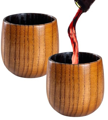 Vasos de whisky de madera, 9,5 x 9,5 cm, copas de vino antiguas, 2 vasos de madera carbonizada para hombres, papá, té, café, vino, cerveza bourbon, bebidas frías y calientes, oficina en casa