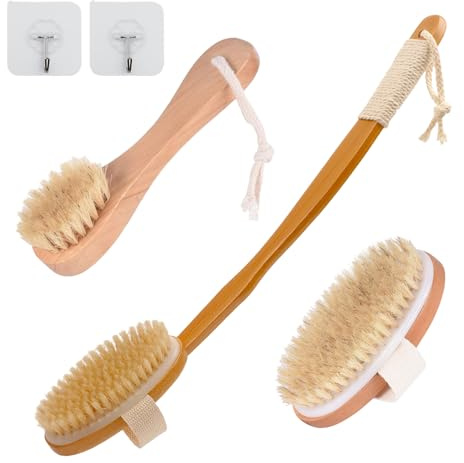 Abnehmbarer Rückenbürste Set, Bambus Duschbürste mit Langem Stiel Duschbürste Rücken für Peeling Entfernung Abgestorbener Hautreinigungn