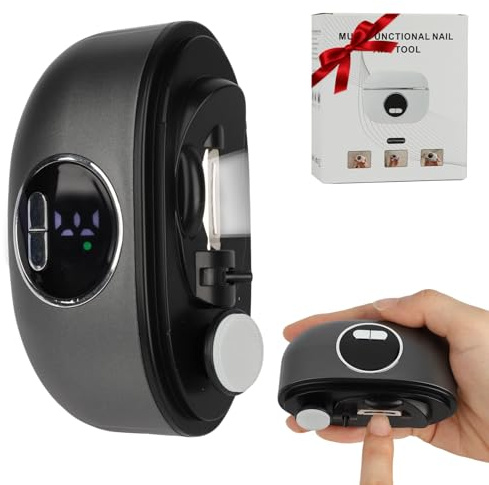 Cortauñas Electrico y Pulidor 3 en 1, 3 Velocidades Ajustable Cortauñas Electrico Pies con Luz LED y Recipiente, Recortes de Uñas, Seguro y Silencioso para Bebés, Personas Mayores y Adultos (Negro)