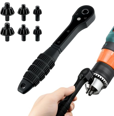 Tolesum Clé de Mandrin à Cliquet 3-en-1 pour Perceuse, Tête Magnétique (10/13/16mm) avec 6 Têtes de Rechange, Compatible Perceuses et Outils Électriques, Idéal Atelier Bricolage