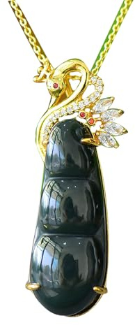 S925 Silver con Ciondolo di Collana di Fagioli a Quattro Stagioni Inchiostro a Inchiostro Naturale (Catena Libera)