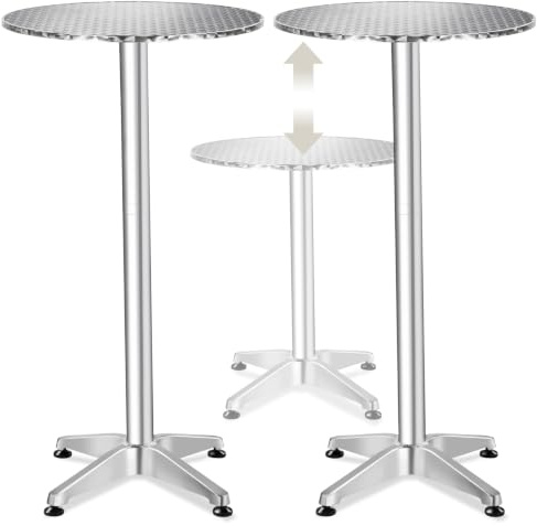 tectake® Table de bistrot Ronde 2en1 en Aluminium, Lot de 2, Pliable, Ø60cm